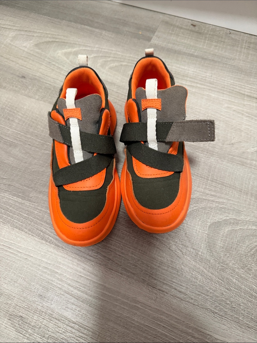 Camper Kids Orange and Gray Slip-On Sneakers with Cross Straps